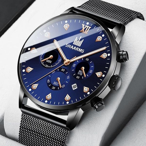 

wristwatches 2021 fashion men's wristwatch shaarms blue dialcasual quartz watch stainless steel mesh band date clock reloj hombre, Slivery;brown