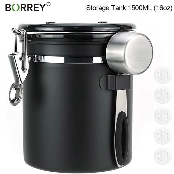 

storage bottles & jars borrey 1.5l airtight coffee canister stainless steel container with date record for storing beans tea sugar 16oz