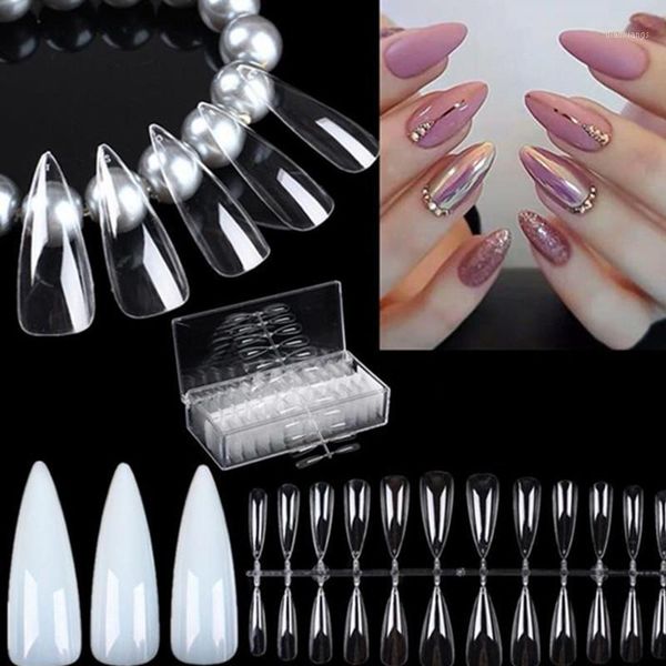

fashion 504pcs almond nail false nails tips clear natural full cover acrylic fake faux ongles long manicure tool 20#9251, Red;gold