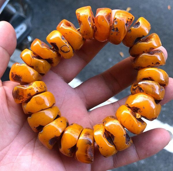 

beaded, strands dirty old beeswax original stone abacus bead men's ms bracelet 14x22mm, Black
