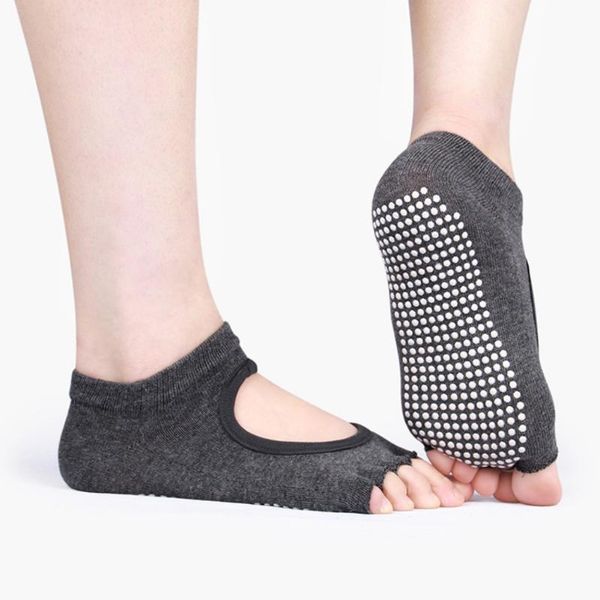 

sports socks women yoga full toe gym sport non slip pilates fitness running anti-slip sock slippers equipments, Black