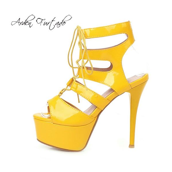 

arden furtado summer fashion women's peep toe stilettos heels elegant platform silver yellow green sandals party shoes 45, Black