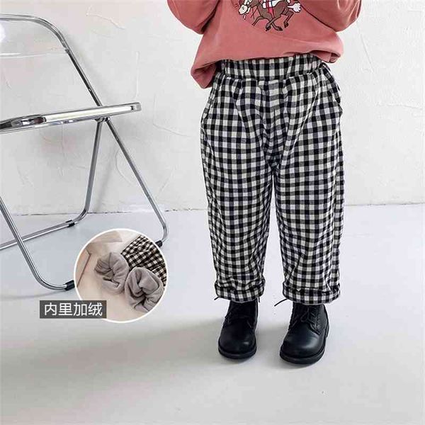 Pantaloni casual con fodera calda per ragazze invernali carine Pantaloni larghi addensati in morbido pile per bambini 1-7 anni 210708