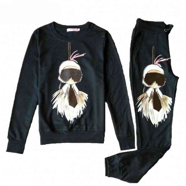 

women's hoodies & sweatshirts spring fall female sports suit long sleeve hoodies sweatshirt two pieces track practice for women r2e4, Black