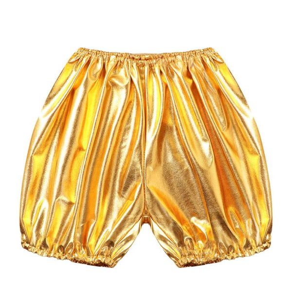 

shorts kids metallic dance shiny bronzing cloth solid color for performance party gym running yoga casual wear, Black