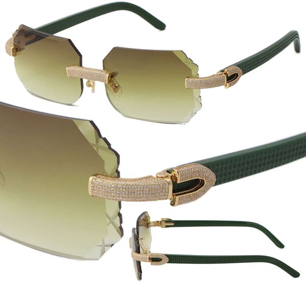 2022 Микровозмошенные алмазные солнцезащитные очки RIMLELS New Model Lens роскошь вождение солнцезащитные очки Скалы Смеситься доски металлические рамки мужской и женский 18K Золотые старинные очки Размер: 58