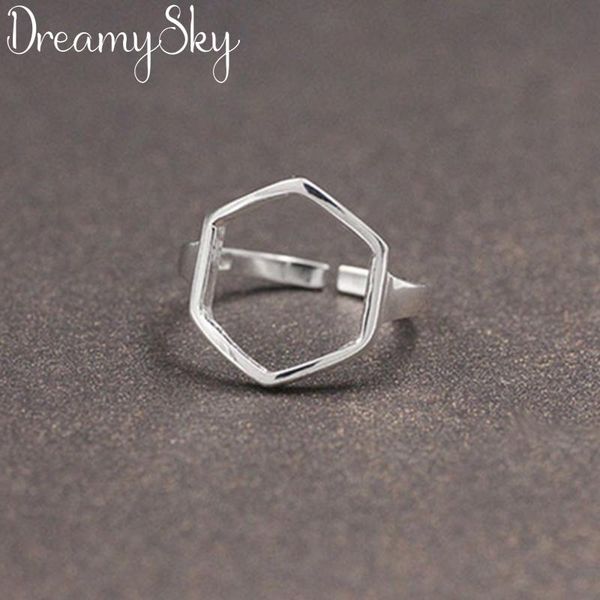 

wedding rings punk retro 925 sterling silver hexagon for women ladies jewelry big finger antique girls gifts anillos high quality, Slivery;golden
