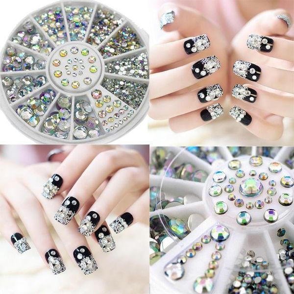 

the most 1box round hologram 2-5mm mixed size 3d color opal ab nail polish for accessories1, Silver;gold