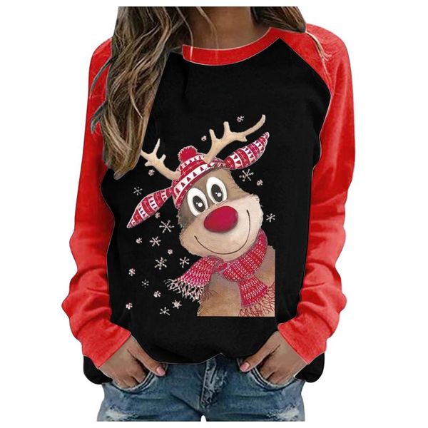 

women's hoodies & sweatshirts women winter sweatshirt long sleeve christmas cartoon lovely jumper casual o neck deer santa print pullov, Black