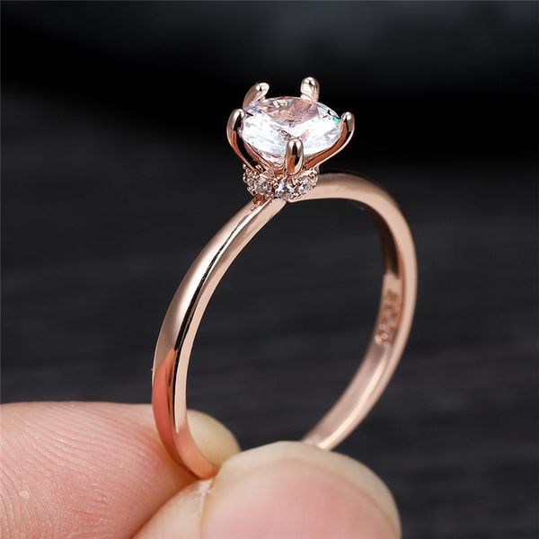 

wedding rings rose gold color accessory ring minimalist round small stone luxury crystal white zircon engagement for women, Slivery;golden