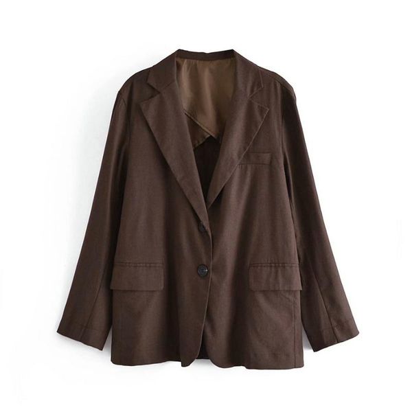 

women's suits & blazers spring autumn women cotton linen korean style dark coffee notched collar leisure outfits cozy oversized clothes, White;black