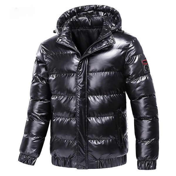 

men's down & parkas autumn coat windbreaker fashion male cotton warm parka shiny hood casual outerwear thermal black bomber jackets men