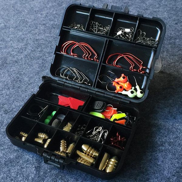 

rock fishing accessories lure kit 128 pieces set worm hook rod clip balls down sinker jig head connector ring line sspoons