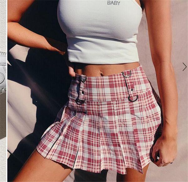 

skirts 2021 4 colors fashion women's mini pleated skirt punk style trendy printed high waist a-line short, Black