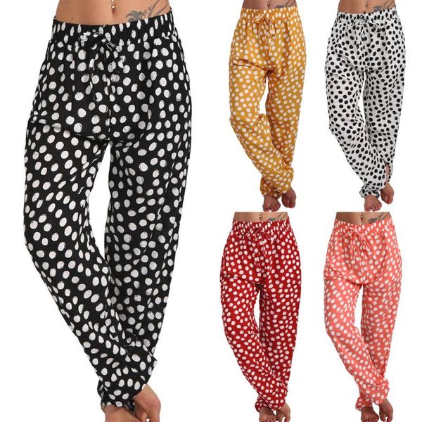 

women's pants & capris summer print harem drawstring baggy boho straight loose long women elastic waist plus size casual trousers, Black;white