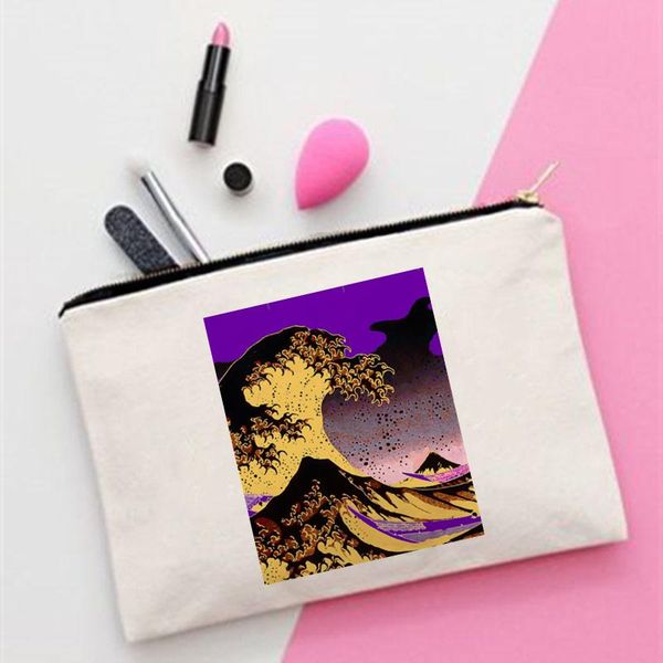 

cosmetic bags & cases 2021 women the great retro wave purple printed fashion cosmetics organizer bag for travel storage lady gift