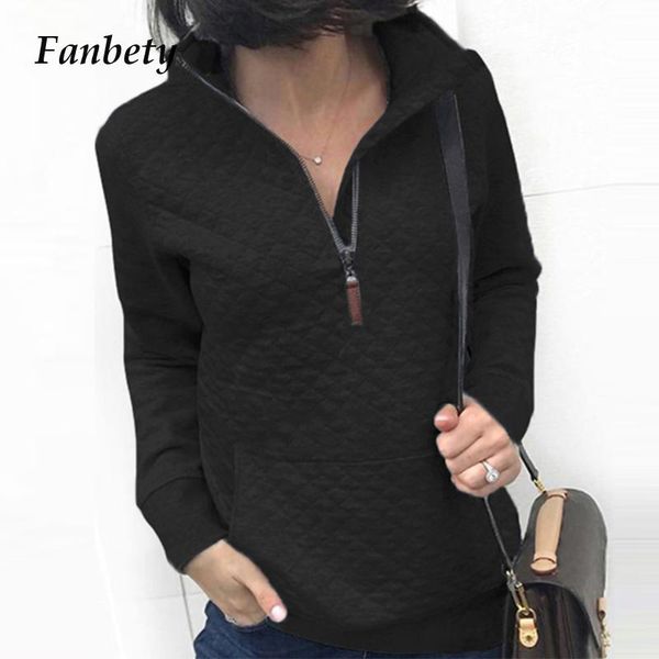 

women's hoodies & sweatshirts autumn winter zipper stand collar sweatshirt casual women solid lattice loose pullover fashion long sleev, Black