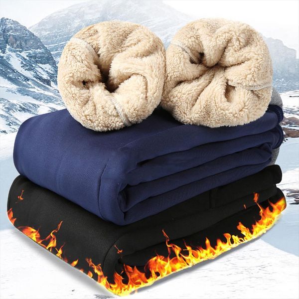 

winter thicken fleece lined women pant warm sweatpants fashion joggers sports casual solid color plus size, Black