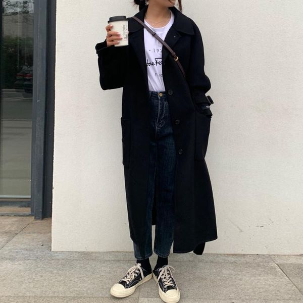 

women's wool & blends double sided cashmere coat in winter, Black