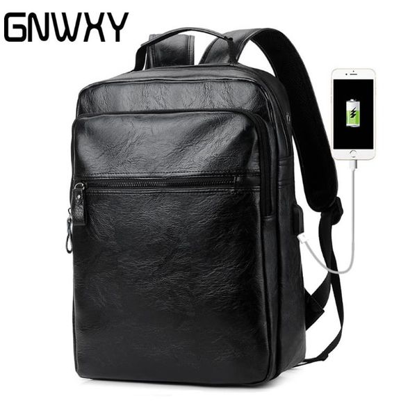 

backpack pu leather men's lapusb charging port student school bag waterproof leisure travel