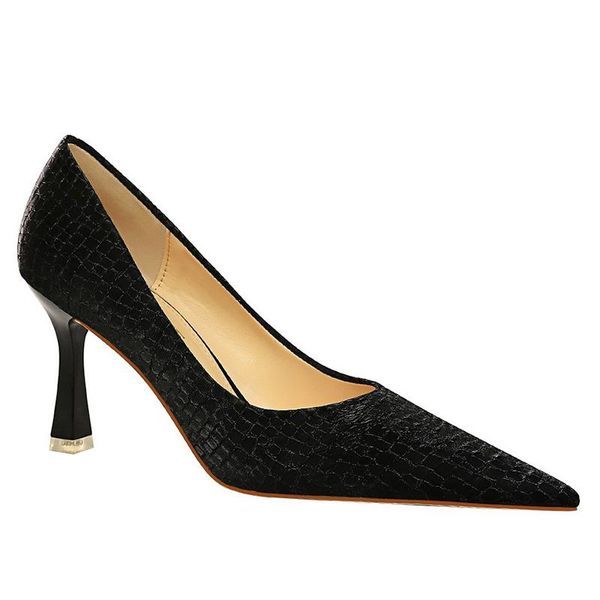 

dress shoes shallow mouth stiletto high heel pumps design versatile professional work women's heels large size, Black