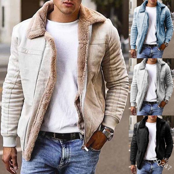 

Men's plus size Outerwear Winter Large Frosted Suede Plain Composite Leather Jaet F5q247, White
