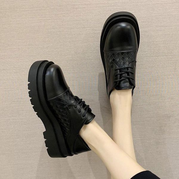 

autumn women platform leather shoes black lace up oxford thick sole wedges female zapatos mujer spring 8765l dress