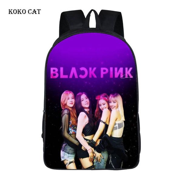 

backpack customized fashion black pink printed teenagers girls children travel backbag headphone port sac a dos mochila hombre