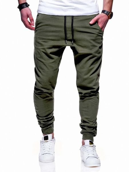 

men drawstring waist tapered pants s2cs#, Black
