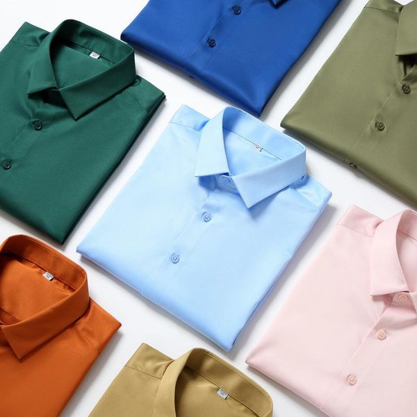 

men's casual shirts shirt business social office long sleeve men glossy slim solid color elasticity brand male, White;black