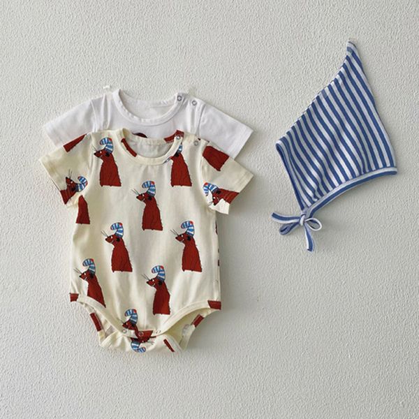 

summer new baby short sleeve cartoon jumpsuit baby cute 0 to 2 years old hat, Blue