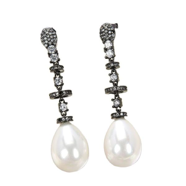 

jk teardrop white sea shell pearl gunmetal earrings, Golden
