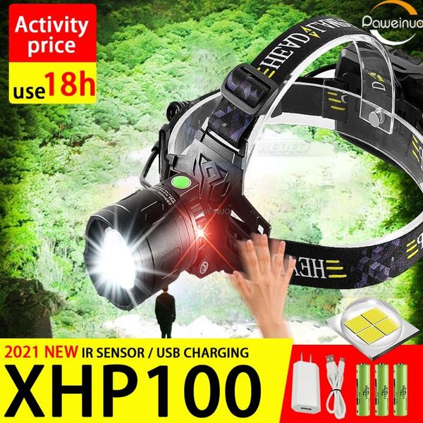 

sensor led headlamp usb rechargeable headlight 18650 torch camping lantern fishing head lamp xhp90 light headlamps