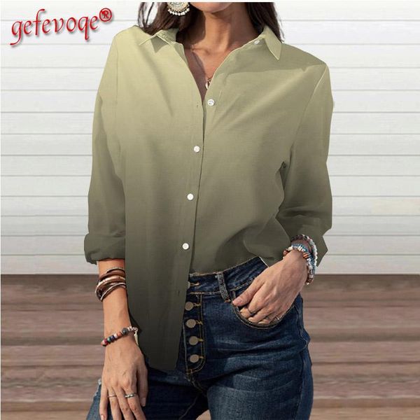 

women's blouses & shirts women all-match gradient color single-breasted female fashion harajuku long sleeve shirt elegant slim comforta, White
