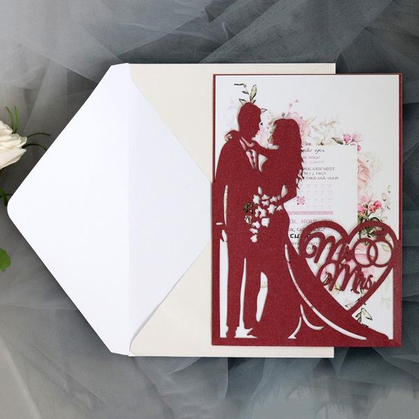 

greeting cards 10pcs bride groom hollow laser cut wedding invitations card valentine's day decoration party supplies