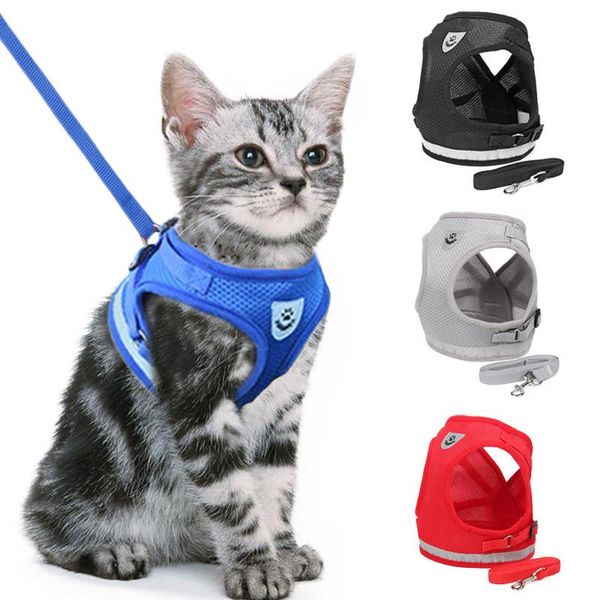 

reflective cat harness and leash set nylon mesh kitten puppy dogs vest leads pet clothes for small yorkies pug 2021 collars &