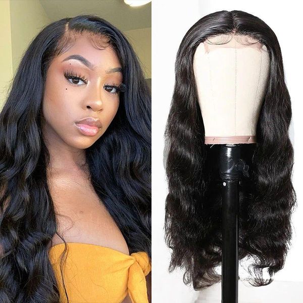 

lace wigs hairmoda long body wave 4x4 closure wig density 180 and 150 natural with pre-plucked hairline brazilian 32 inch, Black;brown