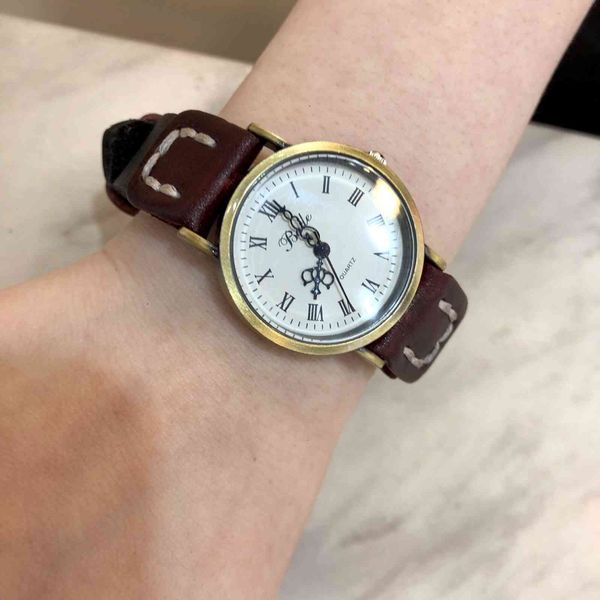 

leather handmade cowhide watch women's wear natural scratch, Slivery;brown