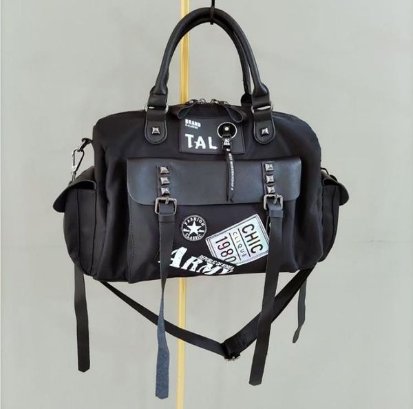 

female bags nylon with leather handbag personality rivet fashion multi-pocket travel large capacity shoulder bag