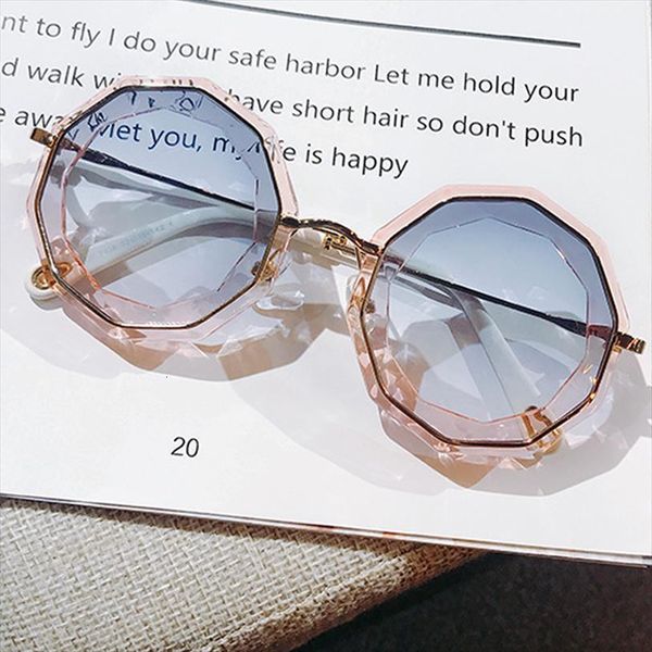 

cutting polygon round sunglasses for women brand clear frame elegant sun glasses female gradient pink black shades, White;black