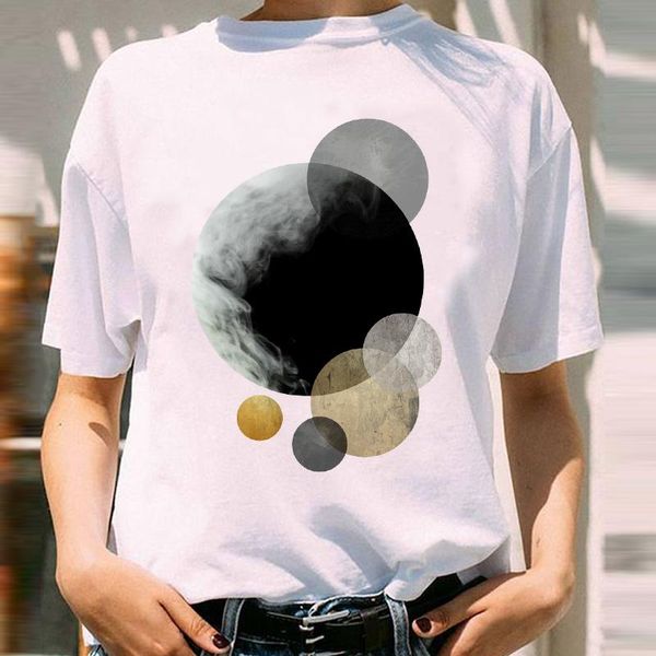 

women graphic watercolor moon space printing spring summer geometric fashion print female clothes tees tshirt t-shirt women's, White