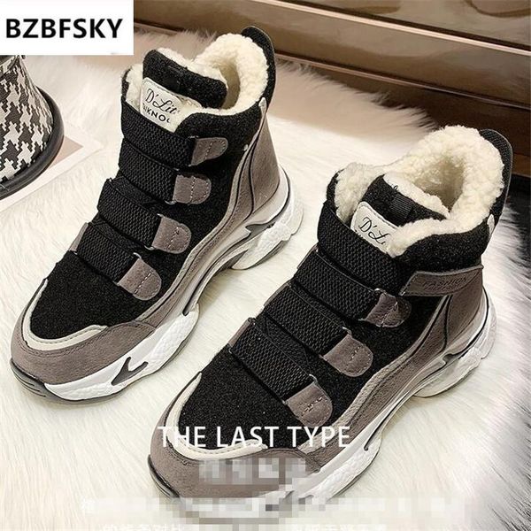 

boots chunky sneakers ankle for women 2021 winter fashion padded platform women's keep warm plush shoes sport tenis female, Black