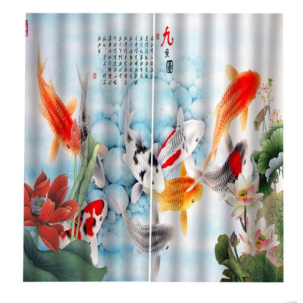 

curtain & drapes chinese style customize size home windows nine fish figure window for living room bedroom decor