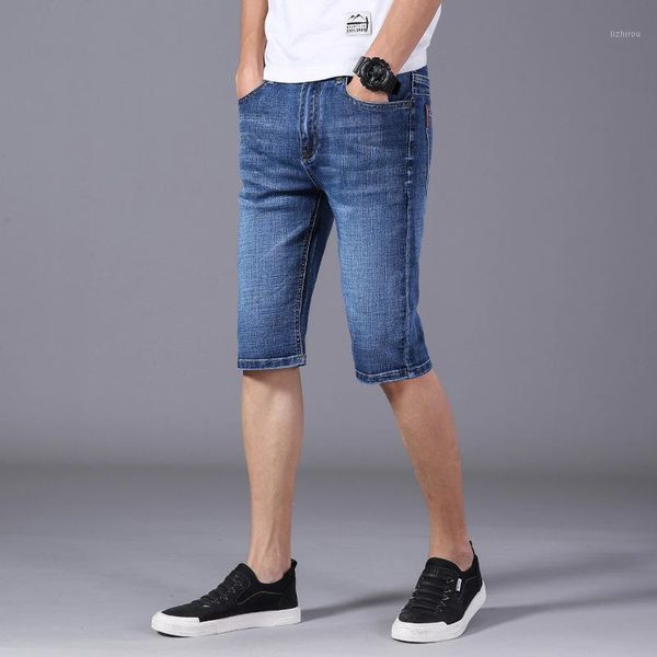 

men's shorts denim 2021 summer fashion brand stretch thin cotton cowboy male knee length breeches blue casual jeans men, White;black