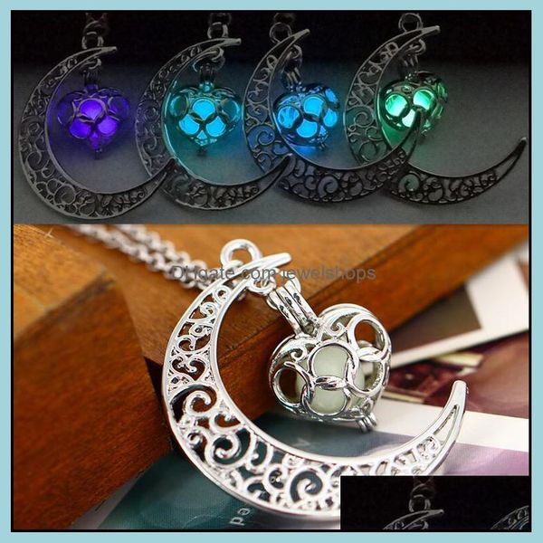 

pendant necklaces & pendants jewelry the moon heart necklace noctilucence glow in dark essential oil diffuser lockets chains jewlery for wom, Silver