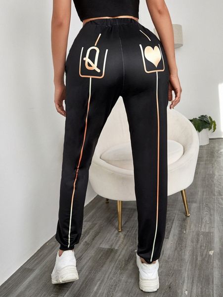 

sxy playing card print slant pocket pants w2dj#, Black;white