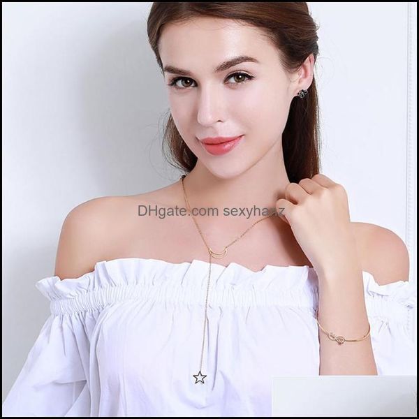 

necklaces pendants stainless steel necklace for women & long star moon clover fashion womens collar aessories jewelry chains drop delivery 2, Silver