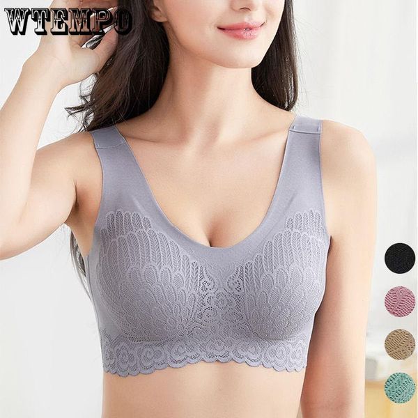 

bras seamless women wide straps push up bra underwear lace pattern wireless brassiere soft bralette plus size vest crop 3xl, Red;black