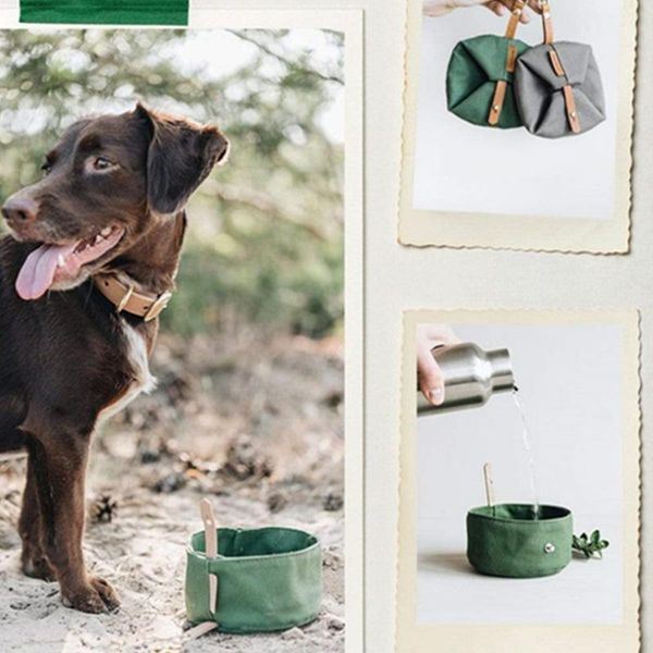 

dog bowls & feeders 1pc canvas pet waterproof bowl water food basin cat portable folding hanging wet wax rice