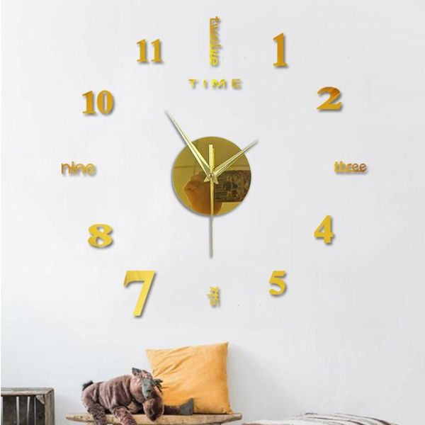 

selling product frameless diy wall mute clock 3d mirror surface sticker home office decor support wholesale drop clocks